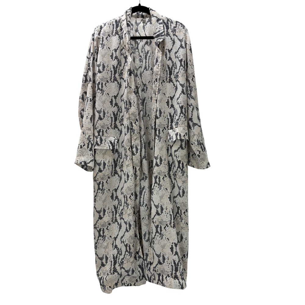 Asos Snakeskin Print Duster Coat Grey Neutral Longline Open Front Size 2